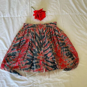Raquel Allegra red tye dye silk gathered mini skirt